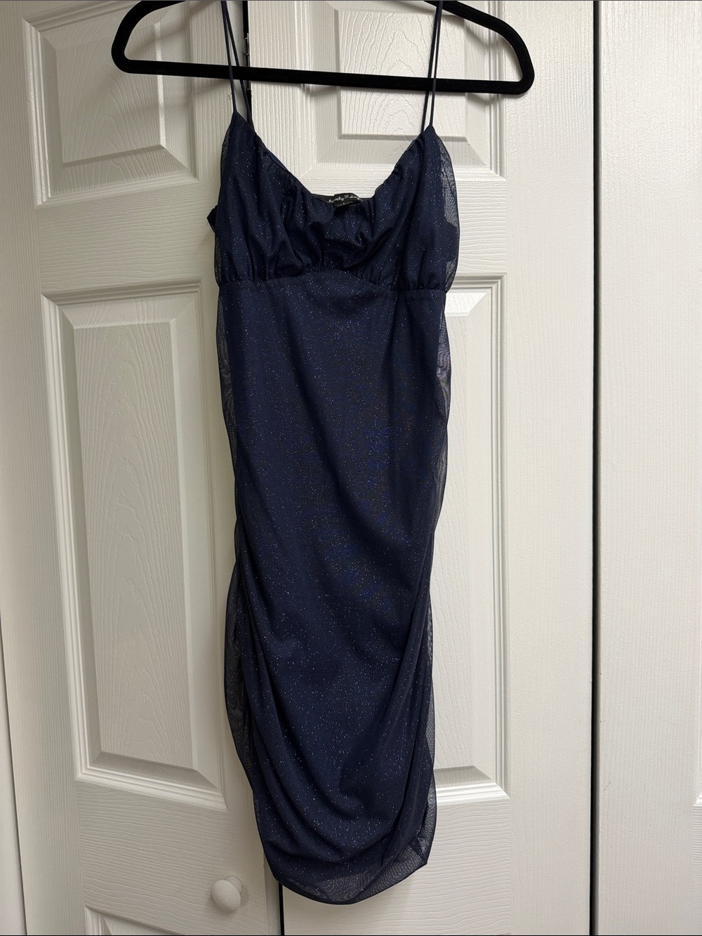 Lovely Day Navy Blue Glitter Slip Dress with Spaghetti Straps